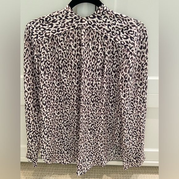 Theysken’s Theory silk blouse, cream/black/lavender undertones, size small - Picture 2 of 4